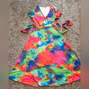 Rainbow colored v neck maxi dress